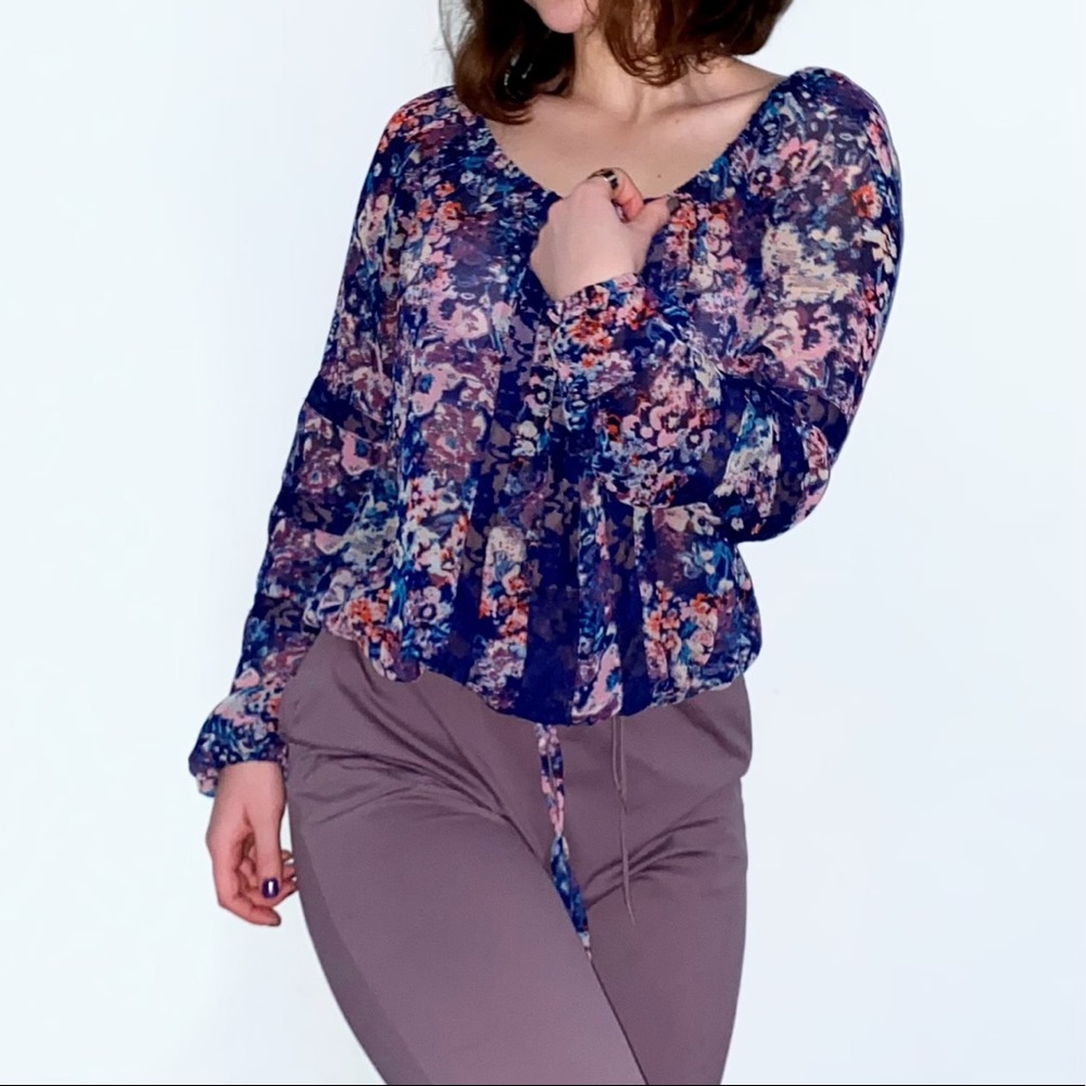 Mesh delias top: lace, floral print blouse